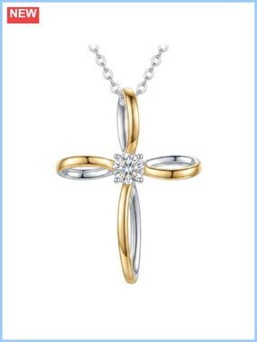 0.5CT Moissanite Cross Necklace 18K Gold Filled Sterling Silver Pendant